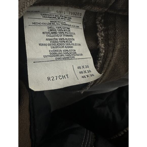 Carhartt Bib Overalls 46 X 30 Brown Duck Double knee Insulated R27 CHT USA Made - Picture 10 of 10